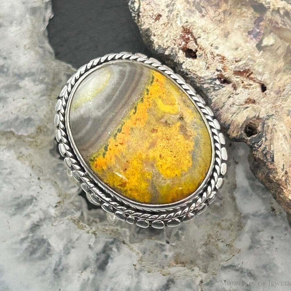 Sterling Southwestern Style Oval Yellow Jasper Decorated Ring Sz 6.75 For Women